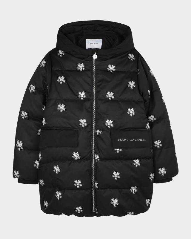 Girl's Puffer Jacket With Jewels Print, Size 8-14